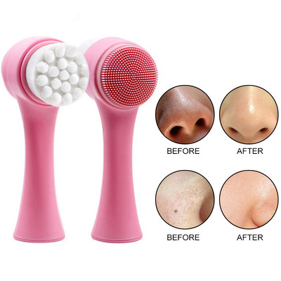 1PC perie de curățare cu gel de silice pe două fețe, exfoliant pentru curățarea porilor, perie pentru exfoliant pentru față, pentru masaj facial, instrument de îngrijire a pielii