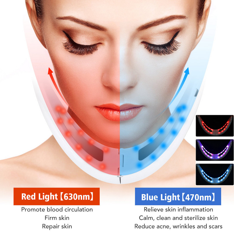 Näotõstja V-jooneline mikrovool, 5 režiimi LED fotonteraapia topeltlõua vibratsioon õhuke infrapuna tselluliidimassaaži vöö lõualuu