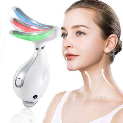 EMS Thermal Neck Lifting Massager Deckline Slimmer Microcurrent Wrinkle Remover LED Photon Tightening Face Beauty Devices