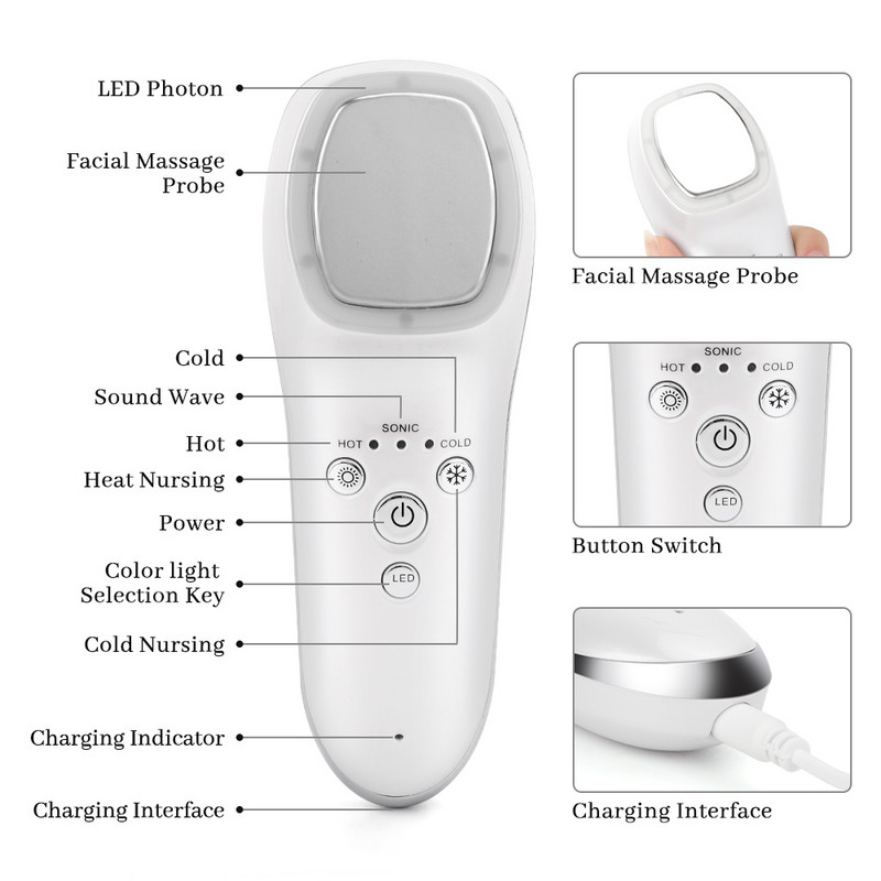 Aparat de crioterapie cu ultrasunete LED, cald, rece, ciocan, ridicare faciala, vibratie, masaj, fata, corp, spa, echipament de infrumusetare Crioterapia