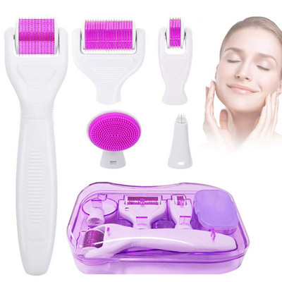 6 σε 1 Derma Roller Microneedle Kit For Face Body 5 Replaceable Titanium Heads Home Skincare Cosmetic Non-Invasive Micro Needle