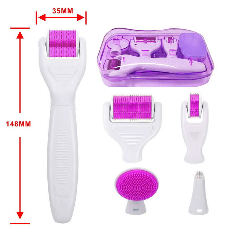 6 az 1-ben Derma Roller mikrotű készlet arcra, testre 5 cserélhető titán fej otthoni bőrápoló kozmetikai, nem invazív mikrotű