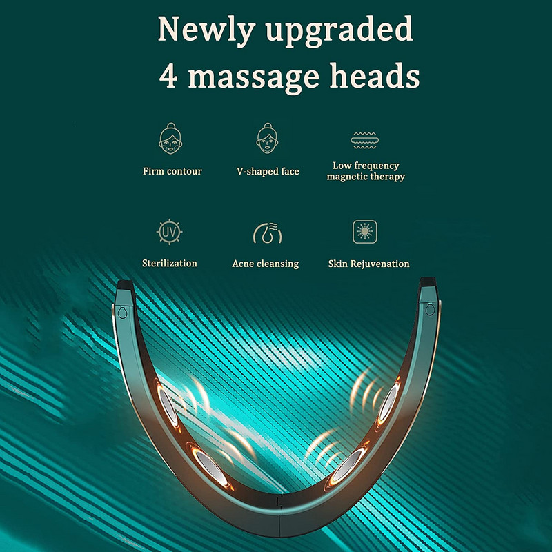 Elektrinis V formos veidą formuojantis masažuoklis, pakeliantis kaklą nuo raukšlių, raudonas mėlynas mėlynas dvigubas smakrą formuojantis grožio instrumentas su nuotolinio valdymo pulteliu