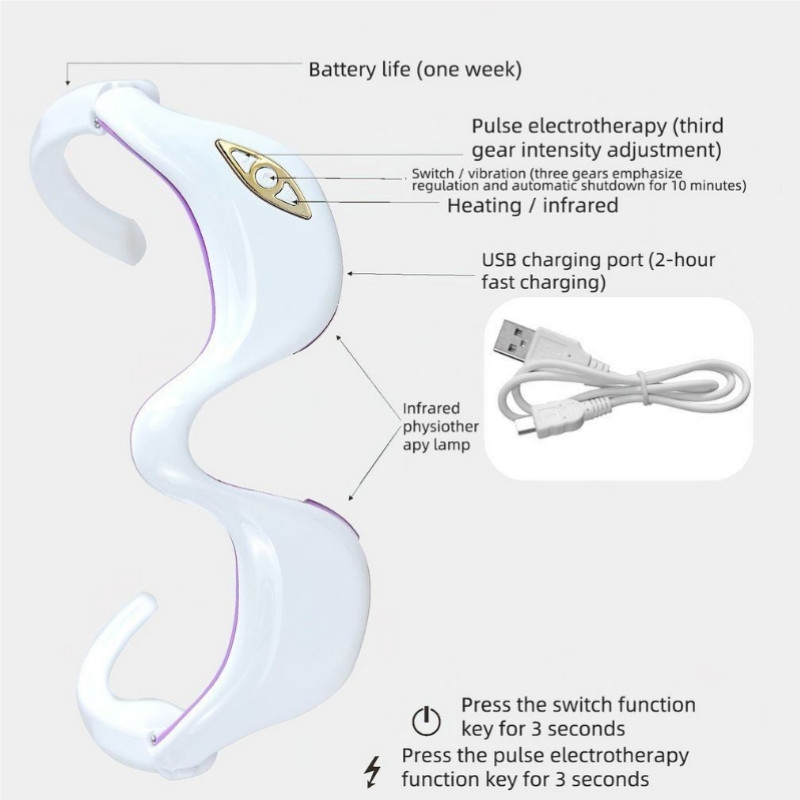 3D pametna vibracija, mikrostrujni puls, infracrveni toplinski kompresor, masažer za oči, umor, smanjenje bora, uklanjanje podočnjaka