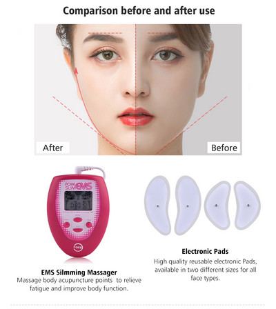 Električni masažer za mršavljenje lica V-Face Trainer Vježbač za čeljusti Skin Lift EMS Face Pulse Mišićni stimulator s jastučićima za elektrode