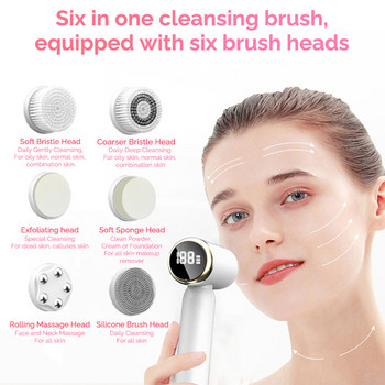 LED Ηλεκτρική βούρτσα καθαρισμού προσώπου 6 σε 1 Καθαριστικό προσώπου για την αφαίρεση των μαύρων στιγμάτων των πόρων Clean Skin Rejuvenation Beauty Care Συσκευή
