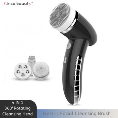 4In1 Wash Facial Cleansing Brush Sonic Vibration Face Cleaner Дълбоко почистващ масаж със замяна на 4 глави Уред за почистване на лице