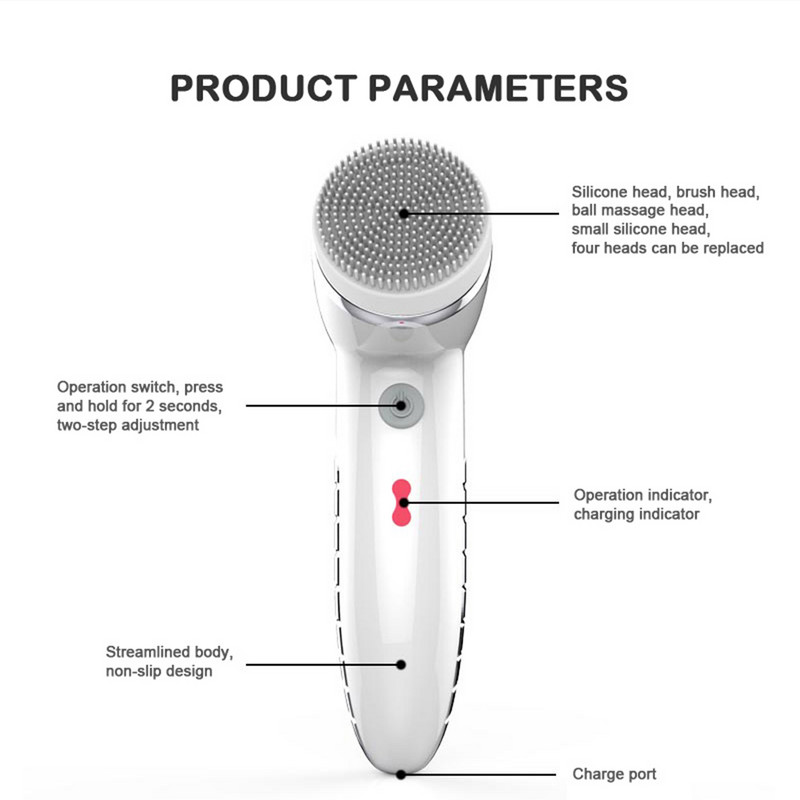 4u1 Wash Četka za čišćenje lica Sonic Vibration Face Cleaner Dubinsko čišćenje Masaža sa zamjenom 4 glave Aparat za čišćenje lica