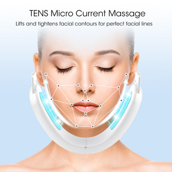 Устройство за повдигане на лицето LED фотонна терапия Вибрационен масажор за отслабване на лице TENS Микроток с двойна брадичка V-Line Колан за повдигане на лицето