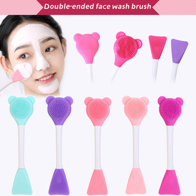 5 цвята Bear Double Head Silicone Gel Mask Brush Beauty Mud Mask Четка за измиване на лице Направи си сам Mask Stirrer Инструмент за грижа за кожата на лицето