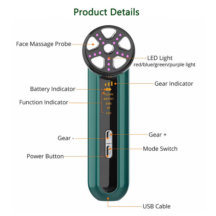 2023 Otthoni használatra készült szépségápolási felszerelés mikroáramú Ems Led foton fényterápiás arcmasszírozó Sonic Rf Beauty Device arcmasszírozó