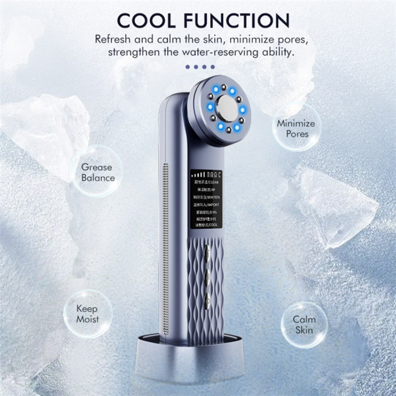 7 az 1-ben otthoni használatra Bőrápoló gép Ránctalanító Ultrahangos Facial Lift Hot Cold Masszázs EMS RF Red Light Face Beauty Device