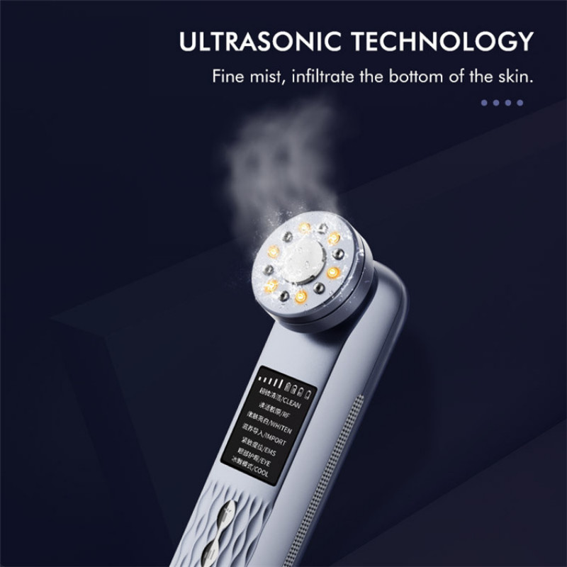 7 az 1-ben otthoni használatra Bőrápoló gép Ránctalanító Ultrahangos Facial Lift Hot Cold Masszázs EMS RF Red Light Face Beauty Device