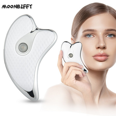 Face Lift Guasha Massager Elektriline Gua Sha Laud Soojendusega Vibreeriv Näomassaaži Masseerija Punane Sinine Teraapia kraapimisplaadi salendav tööriistad