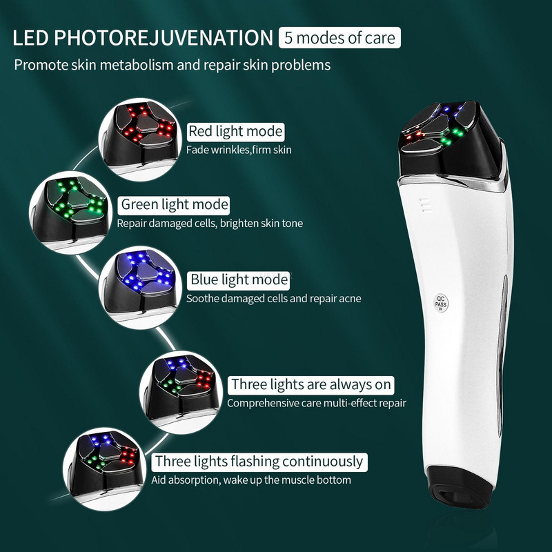 5 az 1-ben Pulse Beauty Instrument arcmasszírozó LED fényterápia Elektroporáció Bőrfiatalítás Mikroáram ránctalanítás