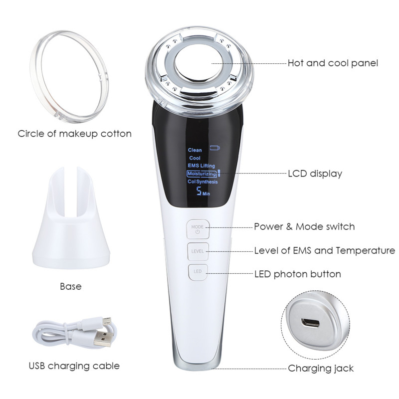 EMS Arcmasszírozó LED fényterápia Sonic Vibrációs ránctalanítás Bőrfeszesítő Hot Cool kezelés Bőrápoló Szépségkészülék
