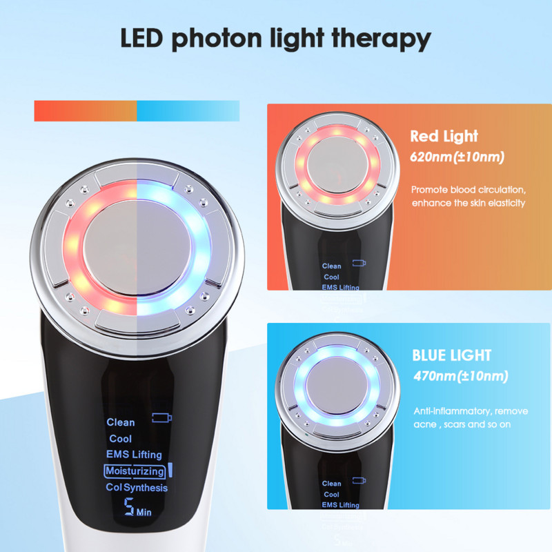 EMS Arcmasszírozó LED fényterápia Sonic Vibrációs ránctalanítás Bőrfeszesítő Hot Cool kezelés Bőrápoló Szépségkészülék