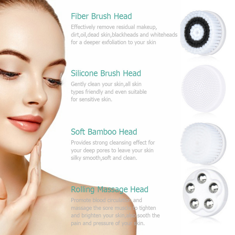 4 σε 1 Ηλεκτρικό καθαριστικό προσώπου με μασάζ πλύσιμο αυτόματο περιστρεφόμενο μηχάνημα καθαρισμού προσώπου Αδιάβροχο απολεπιστικό για μαύρα στίγματα αφαίρεσης πόρων