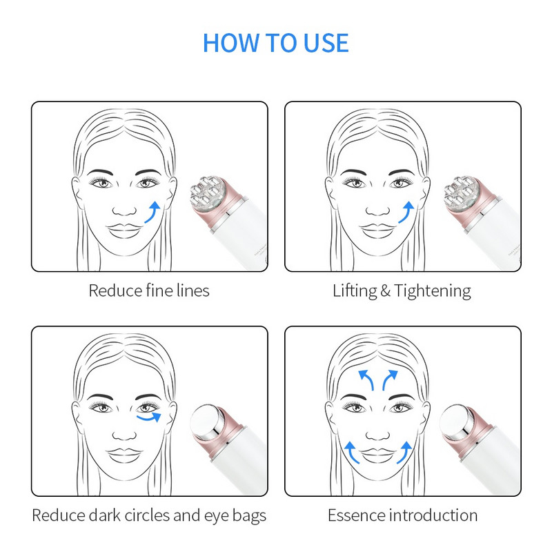 Mini EMS Eye Massager ION Heat Eye Facial Lifting Masszázs Ránctalanító LED Fény fotonterápiás Bőrfiatalító Szépség Készülék