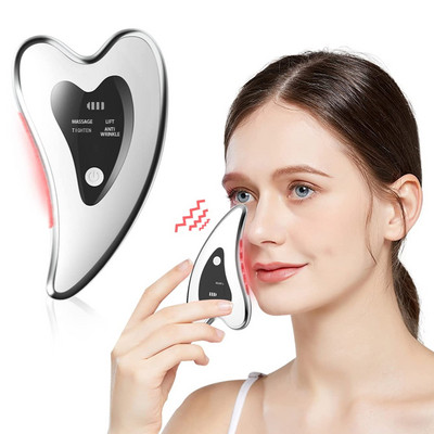 Електрически микроток Gua Sha Board Massager Heated Red Blue LED Photon Therapy Scraping Massage Tool Анти-стареене Инструменти за грижа за кожата