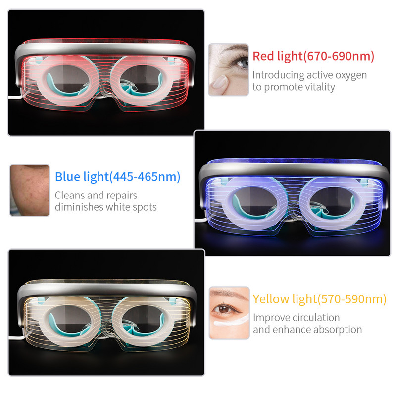 LED Photon Eye Massager Светлинна терапия против стареене на очите, стягане на кожата, вибрация, устройство за красота, горещ компрес, отпускащ мускулите, превръзка на очите