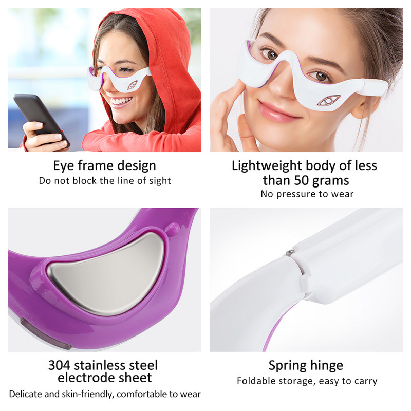 EMS Micro Current Pulse Eye Massager Heating Therapy Eye Beauty készülék enyhíti a szem fáradtságát, halványítja a sötét köröket ránctalanító