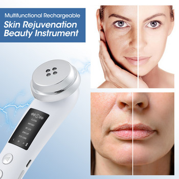 Συσκευή ανύψωσης προσώπου 5 σε 1 RF EMS Microcurrent Face Lifting Photo Therapy Δόνηση LED Αναζωογόνηση δέρματος Μασάζ προσώπου για αφαίρεση ρυτίδων