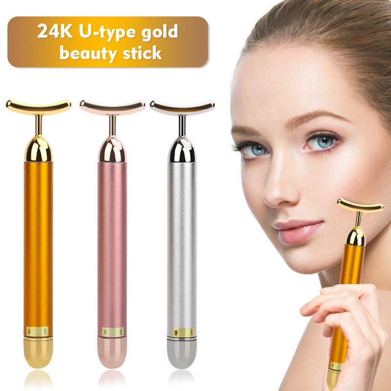 24K Gold Roller vibráló arcmasszírozó karcsúsító arcbőr szépségápoló pulzus feszesítő arcmasszázs lift feszesítő ráncsáv