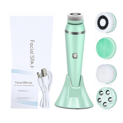 4 az 1-ben elektromos arckefe Face Skin Spa Cleansing USB újratölthető masszírozó tisztító 4 fejjel Skin Care Clean Beauty Tool