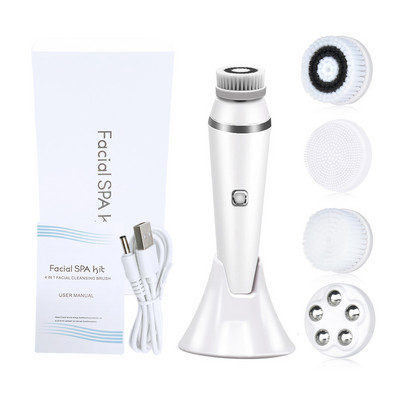 4 az 1-ben elektromos arckefe Face Skin Spa Cleansing USB újratölthető masszírozó tisztító 4 fejjel Skin Care Clean Beauty Tool