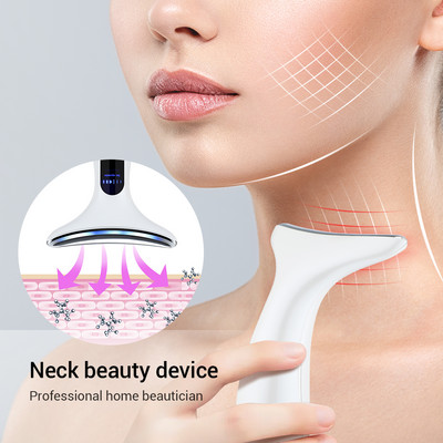 Συσκευές μασάζ προσώπου λαιμού Αντιρυτιδική ανύψωση 3 χρωμάτων Led Photon Therapy Skin Tighten Reduce Double Chin Beauty Device Περιποίηση δέρματος