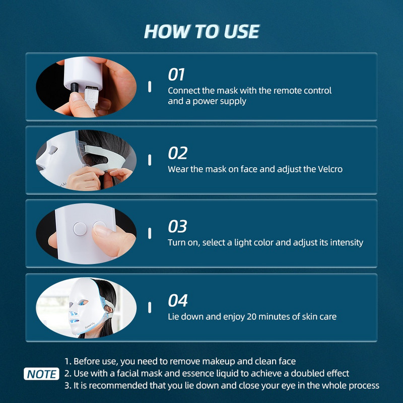 Foreverlily Minimalism 7 spalvų LED veido kaukė Fotonų terapija Anti-acne raukšlių šalinimas Odos atjauninimas Veido odos priežiūros priemonės