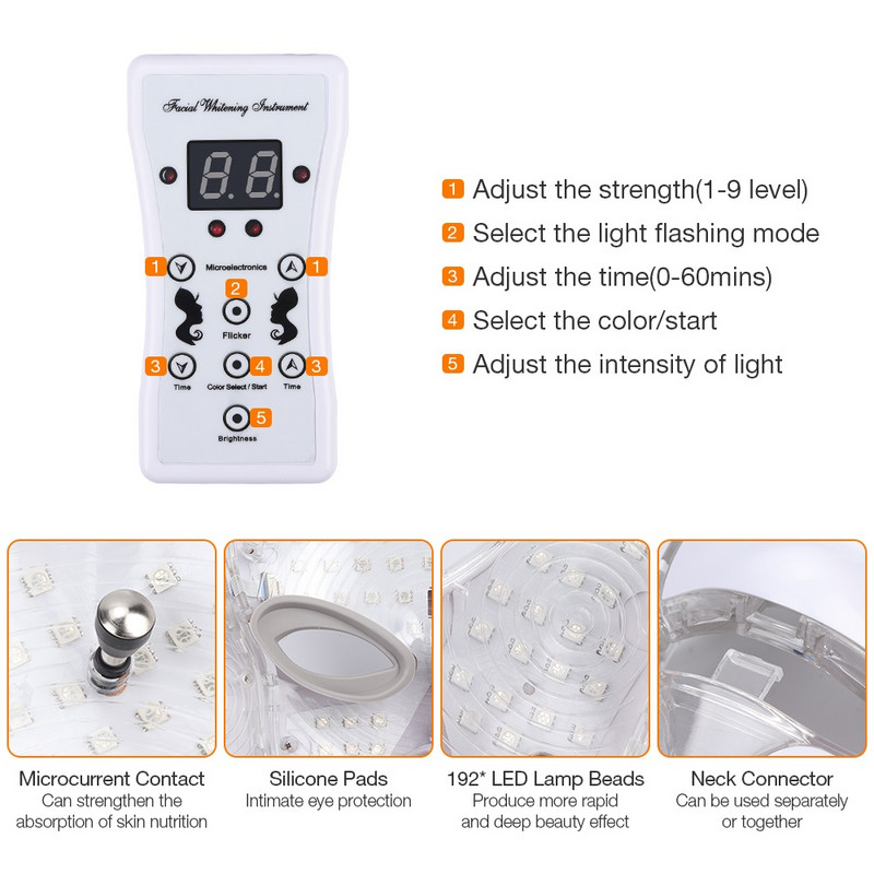 Foreverlily 7 Colors Light LED veido kaukė su kaklo oda, atjauninanti veido priežiūra, grožio priemonė nuo spuogų terapijos balinimas