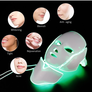 Πρόσωπο+Λαιμός 7 Χρωμάτων Ανοιχτή μάσκα προσώπου LED με ανανέωση δέρματος λαιμού Θεραπεία περιποίησης προσώπου Beauty Anti Acne Therapy Λεύκανση