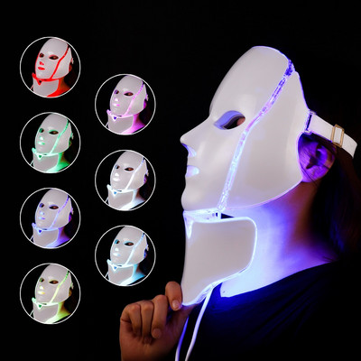 Față + Gât 7 culori Lumină LED Mască facială cu gât Întinerirea pielii Tratament de îngrijire a feței Frumusețe Terapie anti acnee Albire