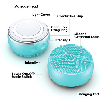 Електрическа четка за почистване на лице Силиконов затоплящ препарат за почистване на лице Масаж на лице EMS Устройство за красота на кожата на лицето с LED светлина