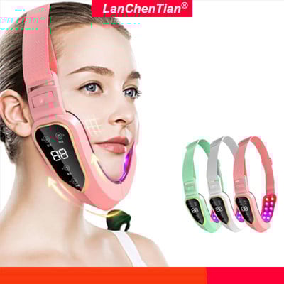 Dispozitiv de ridicare a feței Terapie cu fotoni cu LED EMS Masaj cu vibrații pentru slăbire facială Barbie dublă V Mașină cu centură pentru ridicarea obrajilor în formă de față