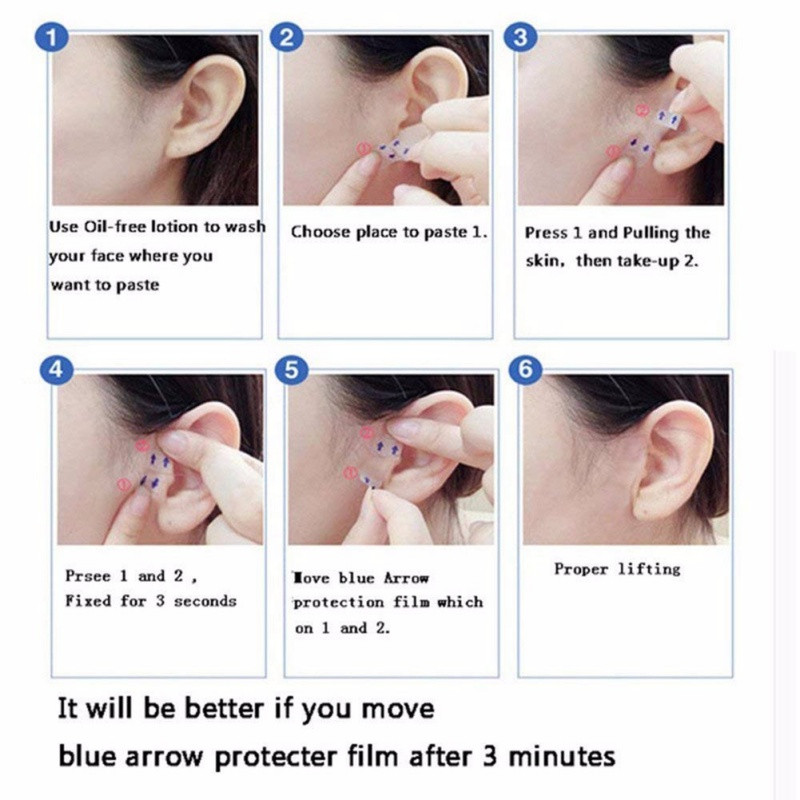100 db/szett láthatatlan vékony arcmatricák Arc arcvonal Ránc megereszkedett bőr V-alakú Face Lift Up Fast Chin Ragasztószalag