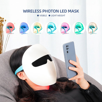 Безжична 7-цветна LED маска за лице, фотонна терапия, подмладяване на кожата, изсветляваща терапия против бръчки, козметична спа маска за лице