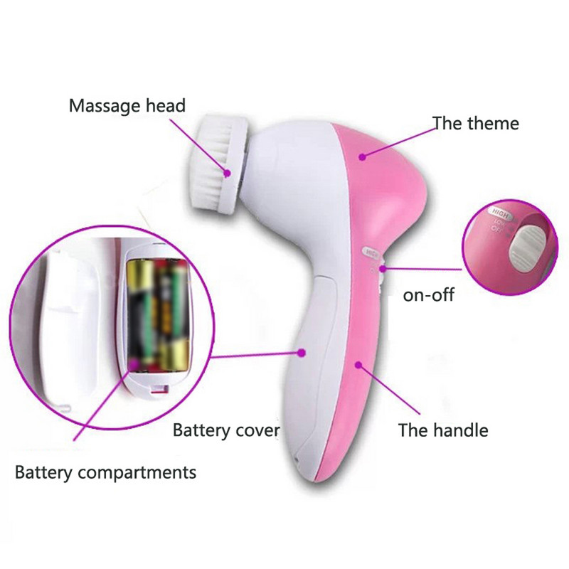 Žene 5 u 1 Električna četka za pranje lica Čistač pora lica Čistač pora Masaža za čišćenje tijela Mini alati za njegu kože