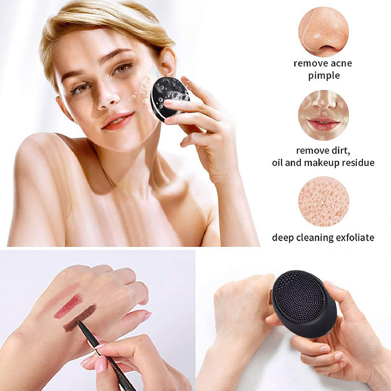 Naujas mini dydžio elektrinis Sonic veido valymo šepetėlis vandeniui atsparus silikoninis veido šveitiklis, skirtas poras giliai valomam odos priežiūros masažuokliui