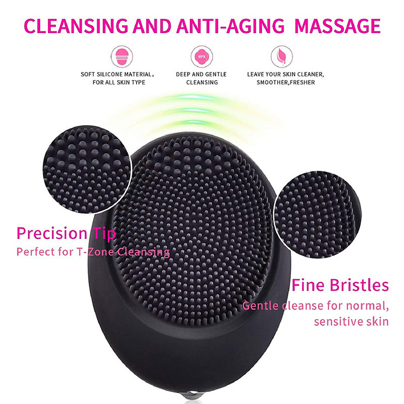 Naujas mini dydžio elektrinis Sonic veido valymo šepetėlis vandeniui atsparus silikoninis veido šveitiklis, skirtas poras giliai valomam odos priežiūros masažuokliui