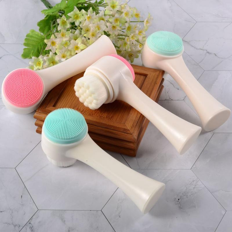 Perie de curățare manuală cu două fețe Perie de spălare facială din silicon pentru păr moale Masaj blând Instrument de curățare profundă pentru îngrijirea pielii