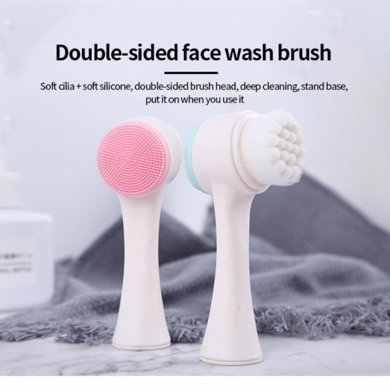 Perie de curățare manuală cu două fețe Perie de spălare facială din silicon pentru păr moale Masaj blând Instrument de curățare profundă pentru îngrijirea pielii