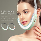 CkeyiN Chin V-Line Up Lift Belt Machine Blue LED Photon Therapy EMS Face Lifting Karcsúsító Vibrációs Masszírozó Dupla állcsökkentő