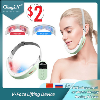 CkeyiN Chin V-Line Up Lift Belt Machine Blue LED Photon Therapy EMS Face Lifting Αδυνατιστικό μασάζ κραδασμών Double Chin Reducer