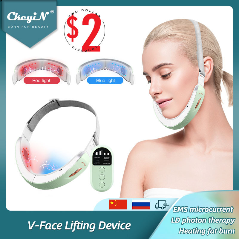 CkeyiN Chin V-Line Up Lift Belt Machine Blue LED Photon Therapy EMS Face Lifting Karcsúsító Vibrációs Masszírozó Dupla állcsökkentő