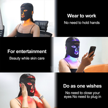 4 цвята LED маска за лице Силиконов гел SPA Терапия с червена светлина за лице, шия Фотон NIR светлина Подмладяване на кожата против бръчки Акне