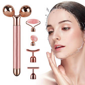 5-in-1 Gold Beauty Bar veido masažuoklis Elektrinis vibruojantis rožinis kvarcas 3D volelis Veido pakėlimas kūnui Gua Sha Jade Roller Home