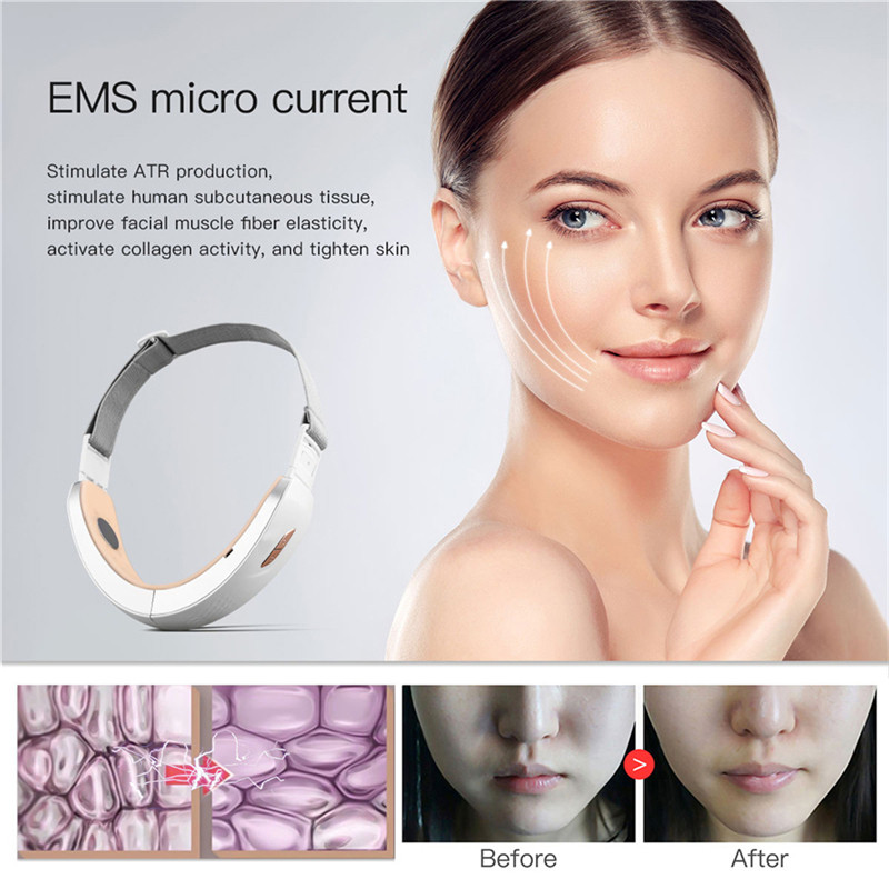 Chin V-Line Up Lift Belt Machine Blue LED Photon Therapy Face Lifting Karcsúsító Vibrációs Beauty Masszírozó Dupla állcsökkentő 48